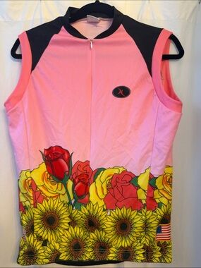 Hincapie Sleeveless Pink Floral Cycling Jersey with Sunflowers